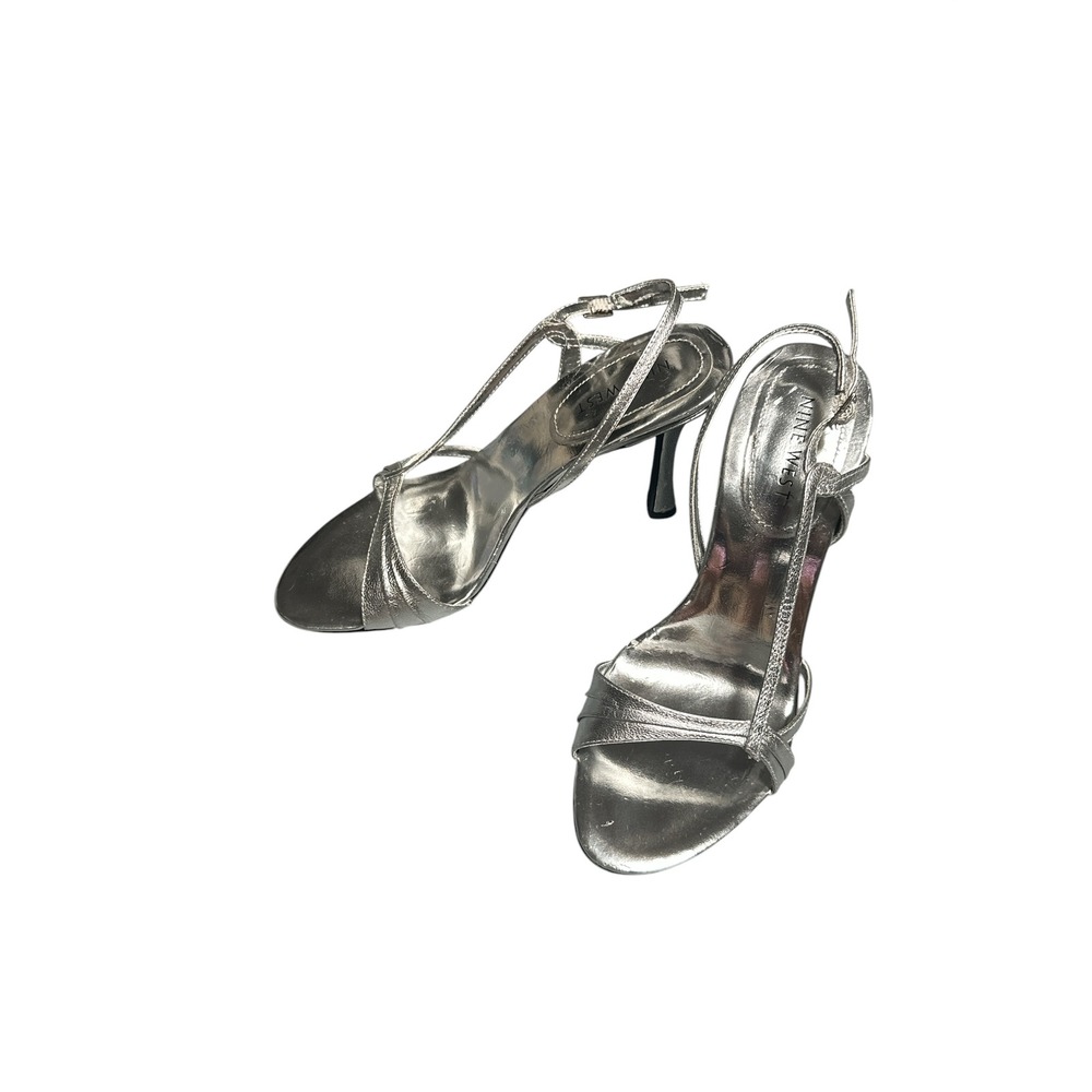 Nine West Accolia Silver Metallic Strappy Stiletto Slingback Heels Size 5M